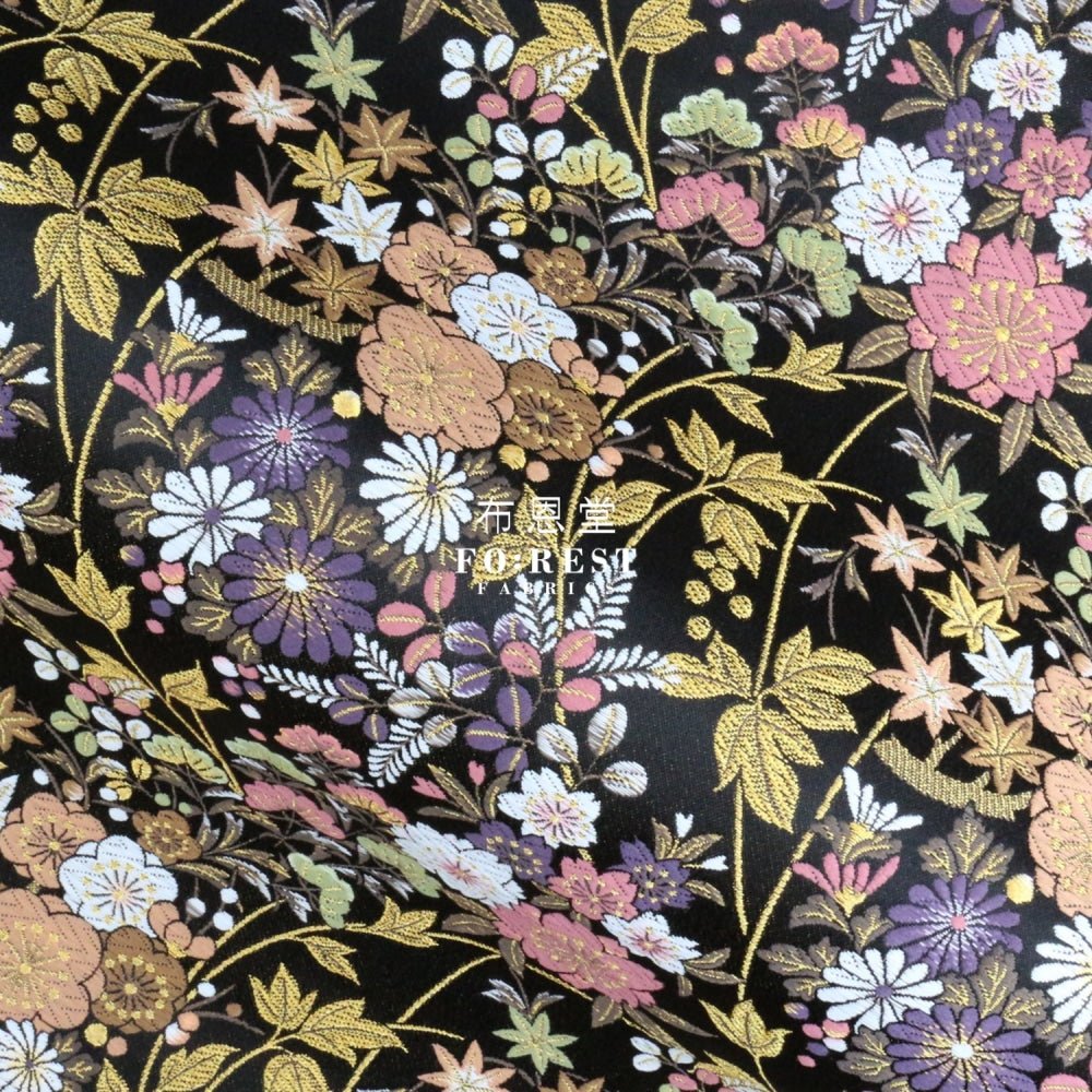 Gold Brocade - Wild Flower fabric Black - FO:REST Fabric 布恩堂Liberty fabrictana lawnjapanese fabricykk zipper