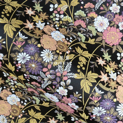 Gold Brocade - Wild Flower fabric Black - FO:REST Fabric 布恩堂Liberty fabrictana lawnjapanese fabricykk zipper