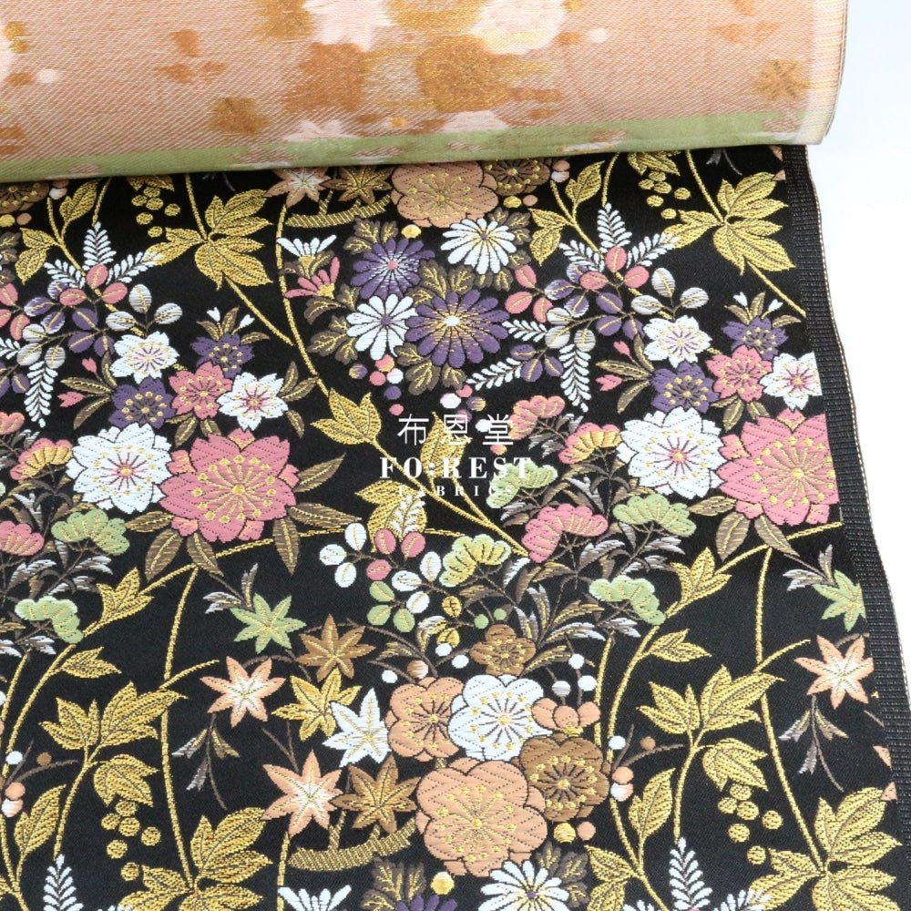 Gold Brocade - Wild Flower fabric Black - FO:REST Fabric 布恩堂Liberty fabrictana lawnjapanese fabricykk zipper