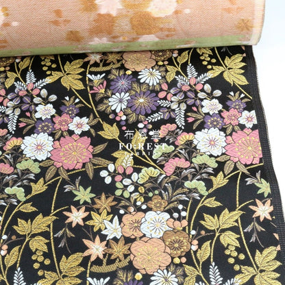Gold Brocade - Wild Flower fabric Black - FO:REST Fabric 布恩堂Liberty fabrictana lawnjapanese fabricykk zipper