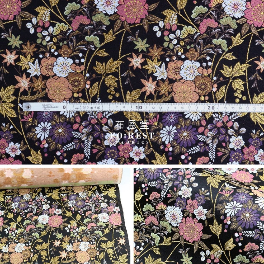 Gold Brocade - Wild Flower fabric Black - FO:REST Fabric 布恩堂Liberty fabrictana lawnjapanese fabricykk zipper