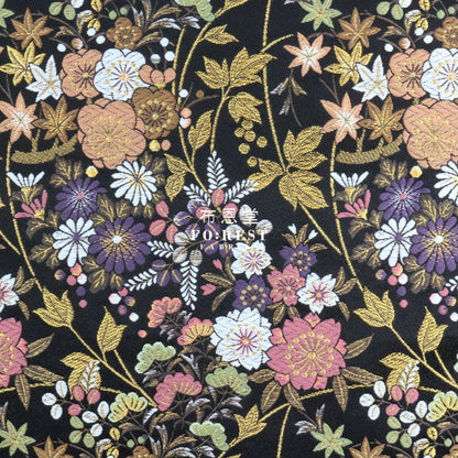 Gold Brocade - Wild Flower fabric Black - FO:REST Fabric 布恩堂Liberty fabrictana lawnjapanese fabricykk zipper