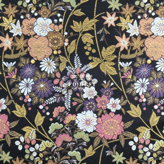 Gold Brocade - Wild Flower fabric Black - FO:REST Fabric 布恩堂Liberty fabrictana lawnjapanese fabricykk zipper