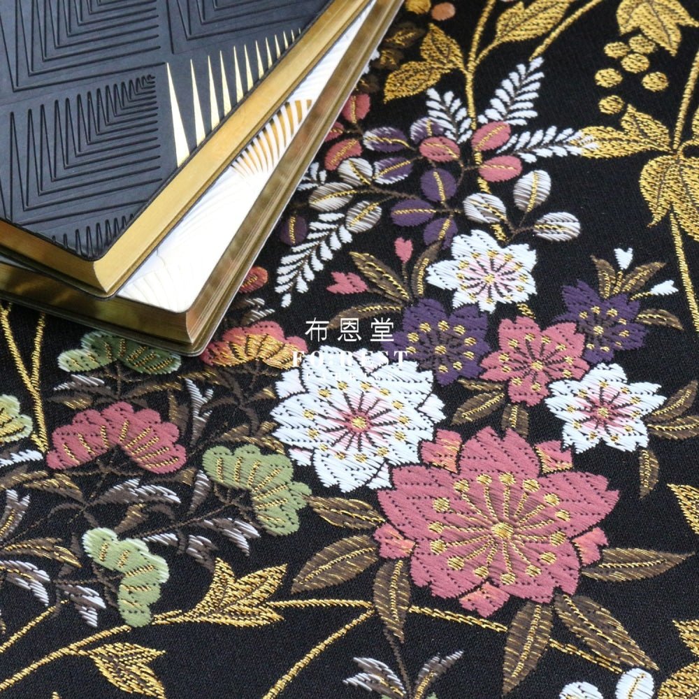 Gold Brocade - Wild Flower fabric Black - FO:REST Fabric 布恩堂Liberty fabrictana lawnjapanese fabricykk zipper