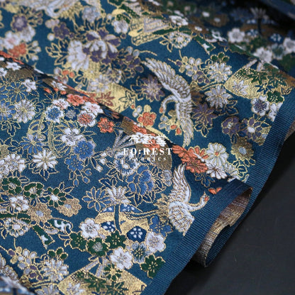 Gold Brocade - Crane Fabric Navy Polyester