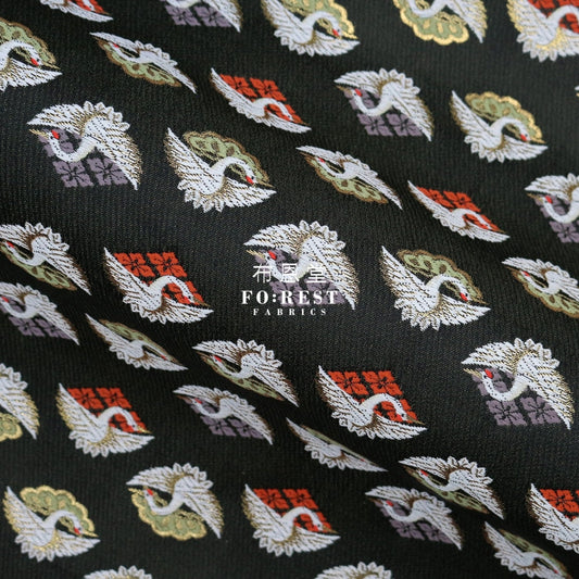 Gold Brocade - Japanese Crane Fabric Black Polyester