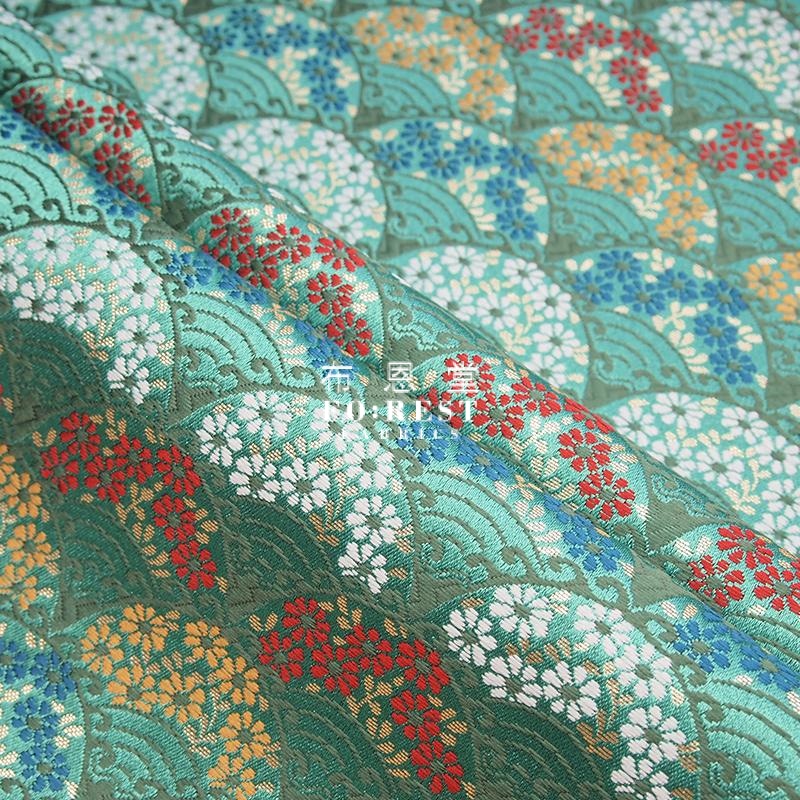 Gold Brocade - Wave Kinran Fabric Green Polyester