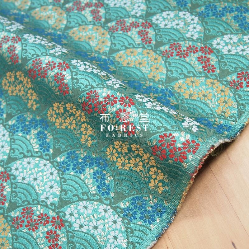 Gold Brocade - Wave Kinran Fabric Green Polyester