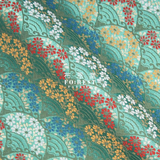 Gold Brocade - Wave Kinran Fabric Green Polyester