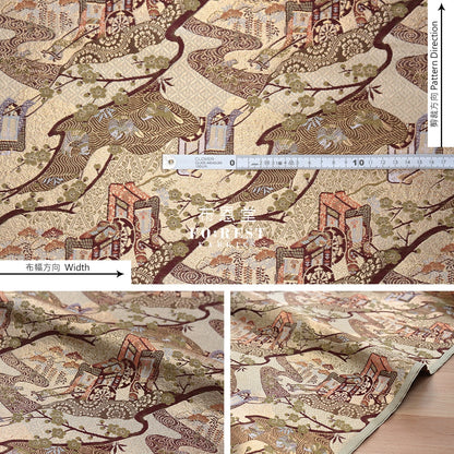 Gold Brocade - Genji Monogatari Emaki Story Fabric 3 Polyester