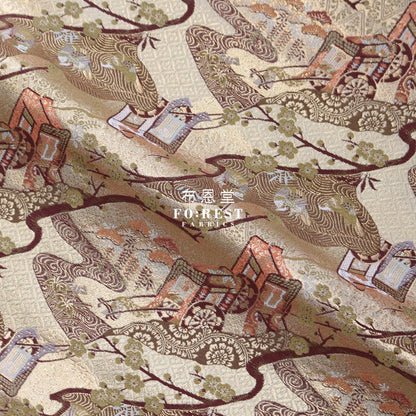 Gold Brocade - Genji Monogatari Emaki Story Fabric 3 Polyester