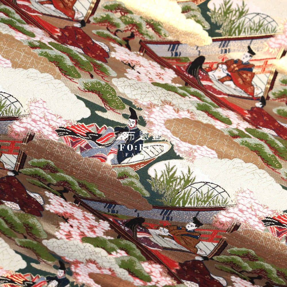 Gold Brocade - Genji Monogatari Emaki Story Fabric 5 Polyester