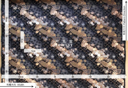 金らん "KINRAN" - Mindnight sakura 赤櫻黒扇 gold brocade fabric Black - forest-fabric