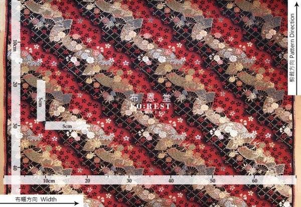 金らん "KINRAN" - Mindnight sakura赤櫻黒扇 gold brocade fabric Red - forest-fabric