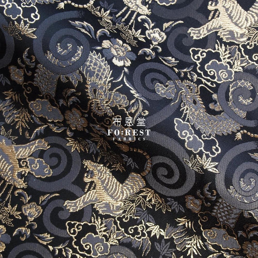 Kinran- Gold Brocade Fabric - Blackgold Polyester