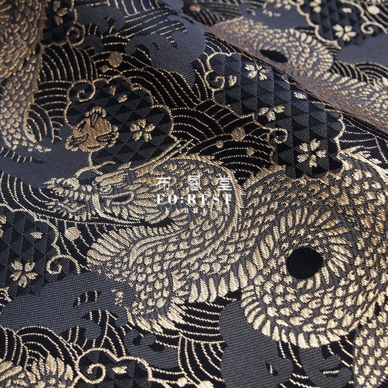 Kinran- Dragon Gold Brocade Fabric Black Polyester