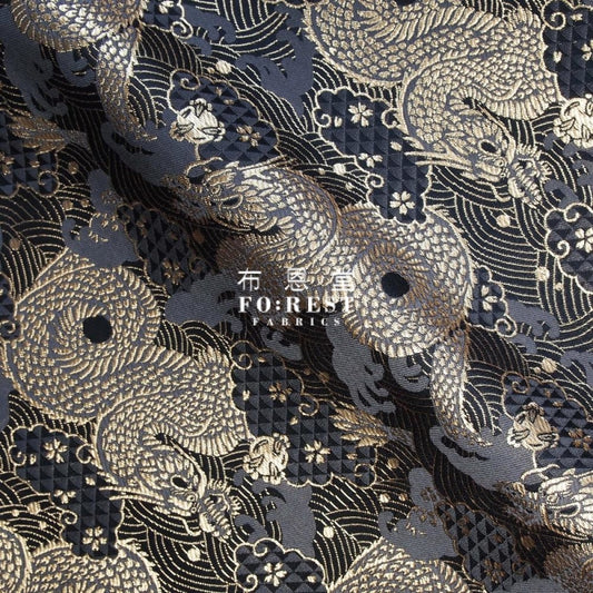 Kinran- Dragon Gold Brocade Fabric Black Polyester