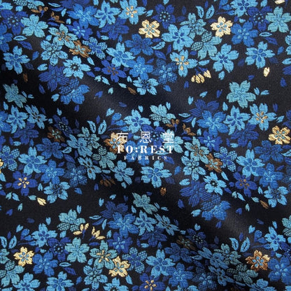 Kinran- Sakura Gold Brocade Fabric Blue Polyester