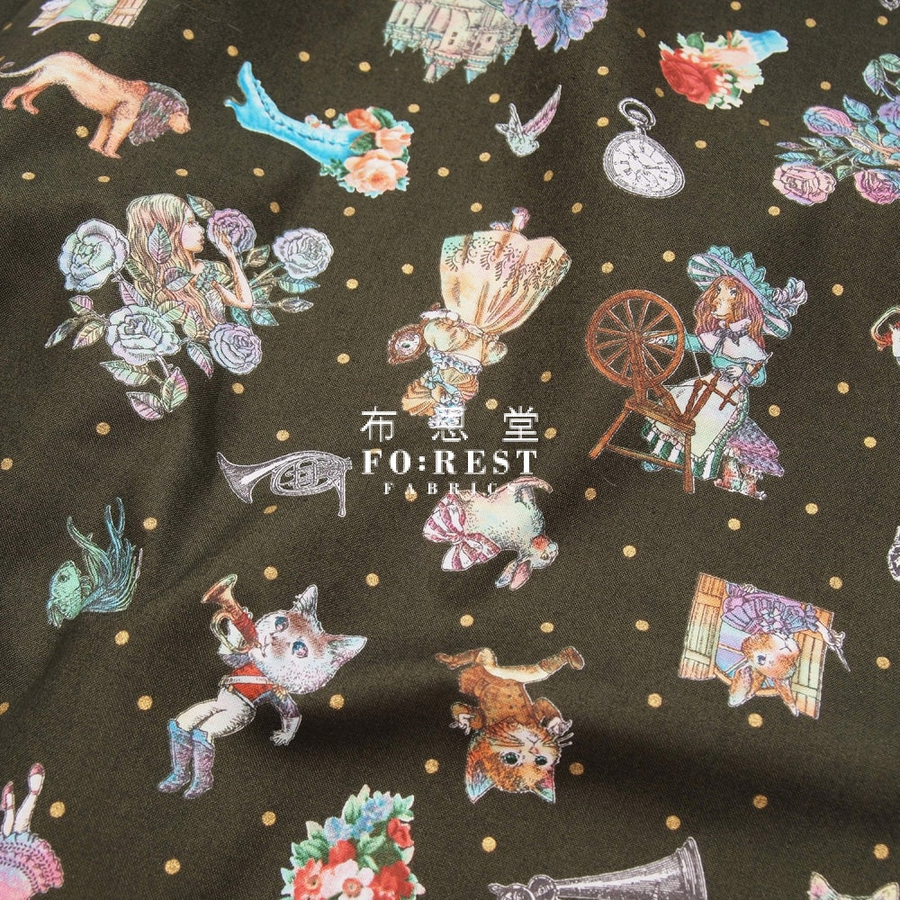 Jolifleur - Cotton Thorn Rose Fabric B Green