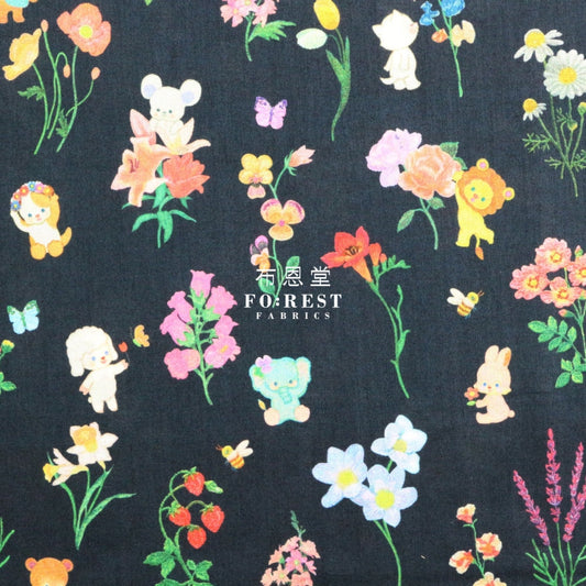 Lawn - Flower Tree Fabric Black Cotton Lawn