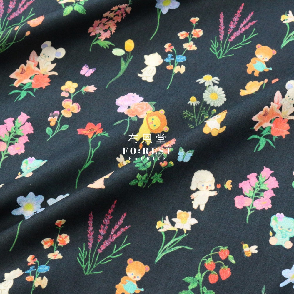 Lawn - Flower Tree Fabric Black Cotton Lawn