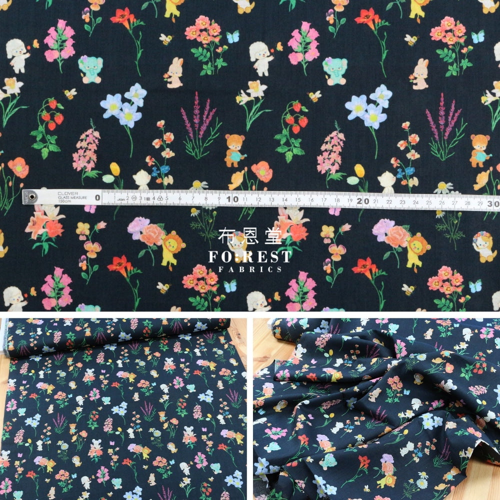 Lawn - Flower Tree Fabric Black Cotton Lawn