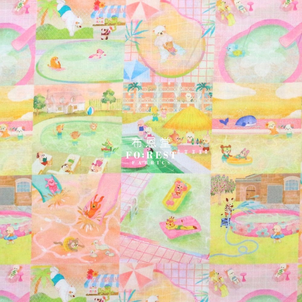 Lawn - Pool Gram fabric Pink - FO:REST Fabric 布恩堂Liberty fabrictana lawnjapanese fabricykk zipper