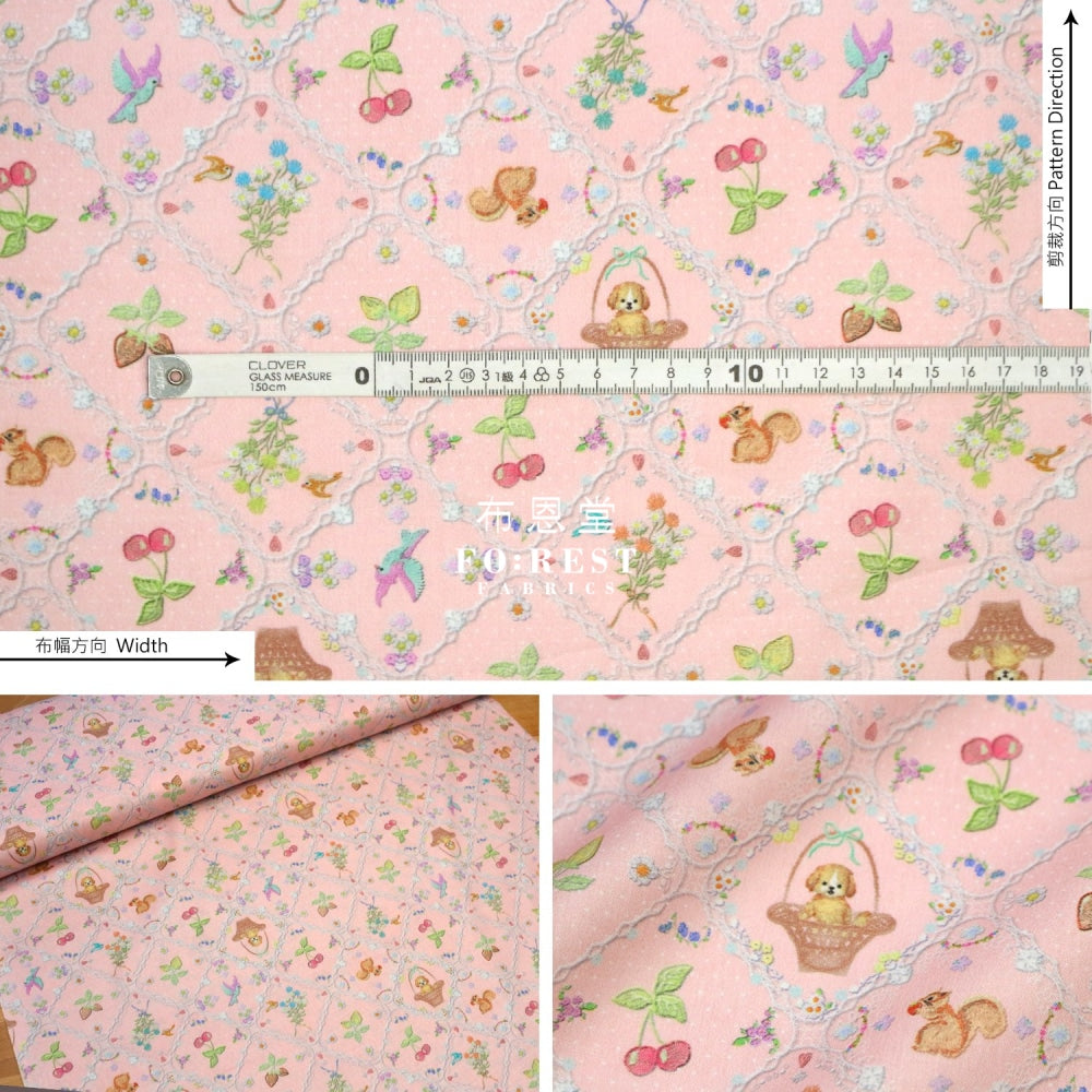 Lawn - Strawberry Lace Fabric Pink Cotton Lawn