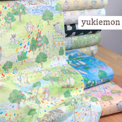 Lawn - Yukiemon Sport Days Fabric Green Cotton Lawn