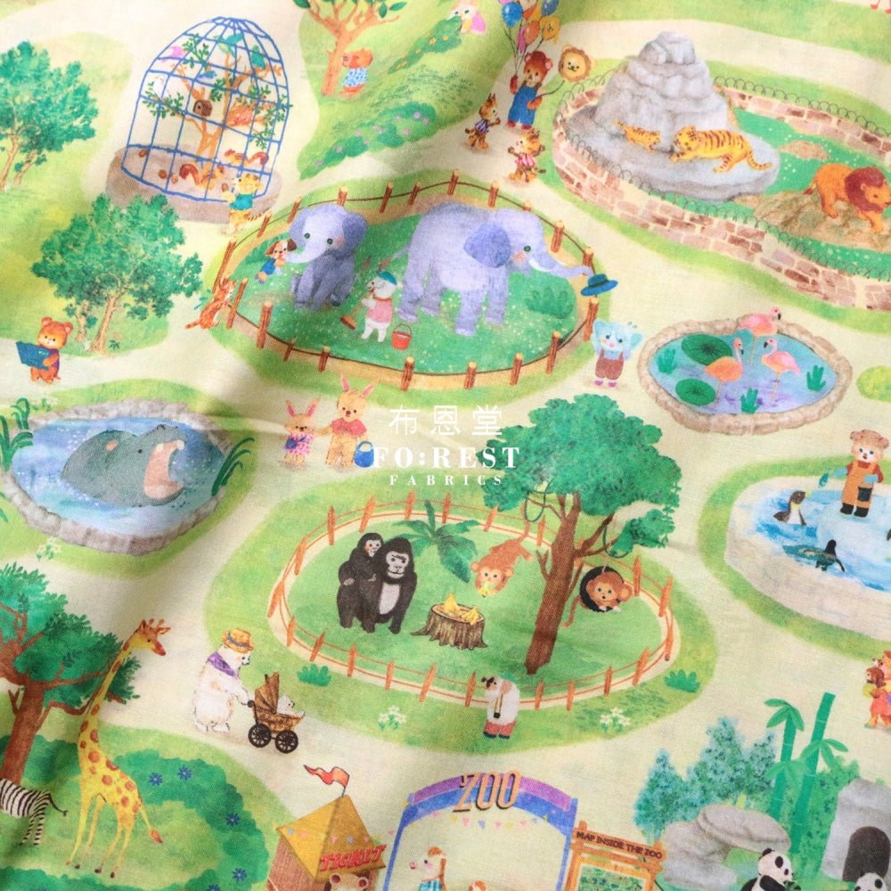 Lawn - zoo fabric LightGreen - FO:REST Fabric 布恩堂Liberty fabrictana lawnjapanese fabricykk zipper