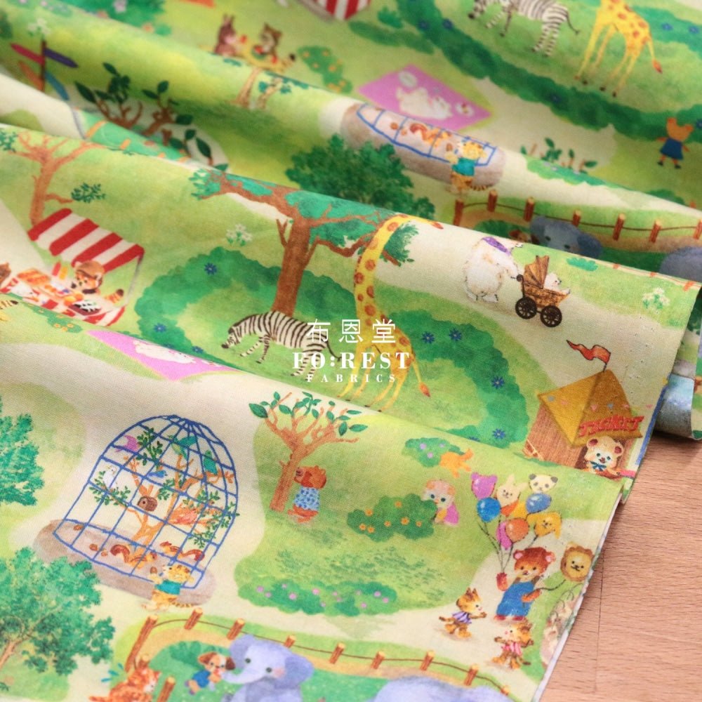 Lawn - zoo fabric LightGreen - FO:REST Fabric 布恩堂Liberty fabrictana lawnjapanese fabricykk zipper