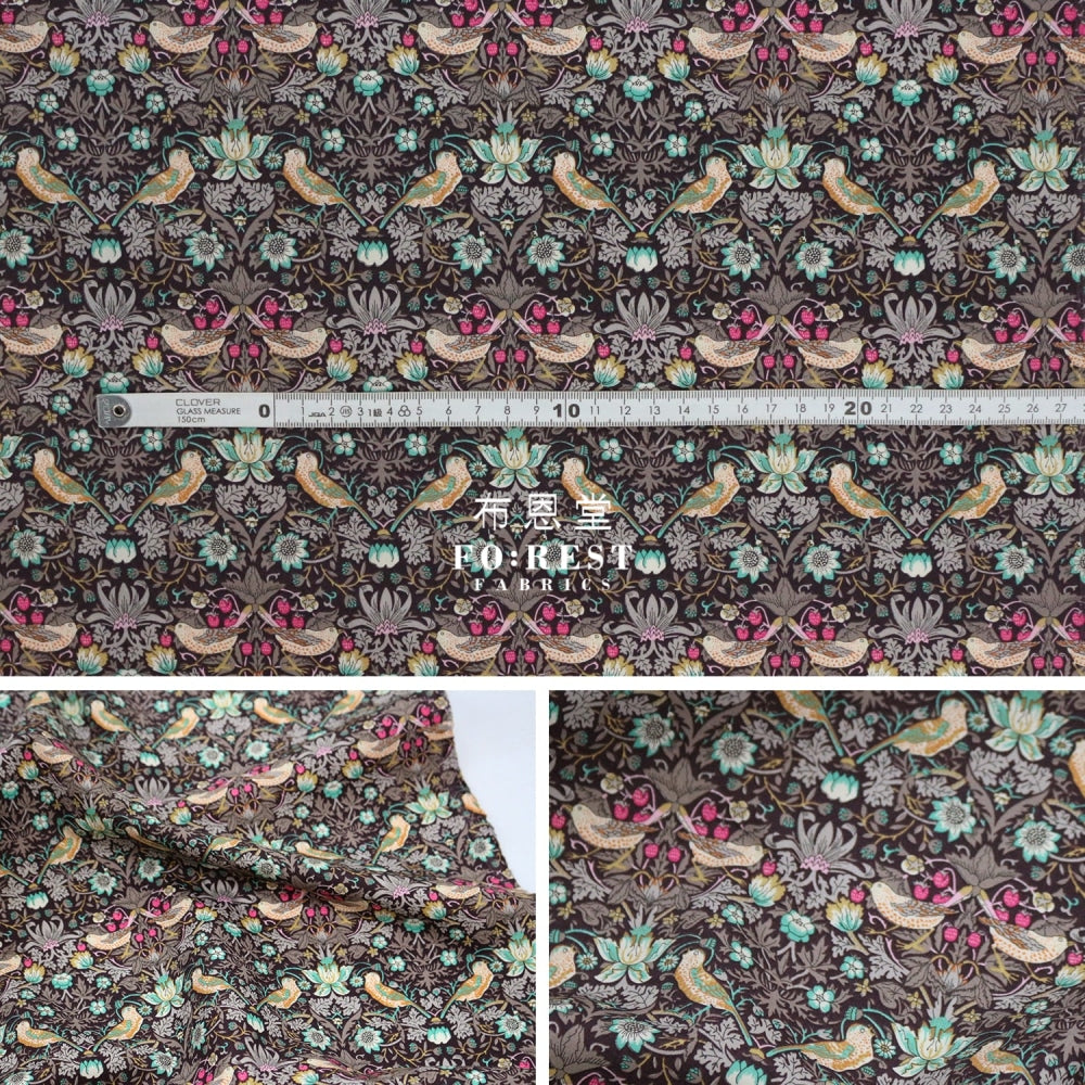 Liberty Of London (Cotton Poplin Fabric) - Strawberry Thief Brown Cotton Piccadilly