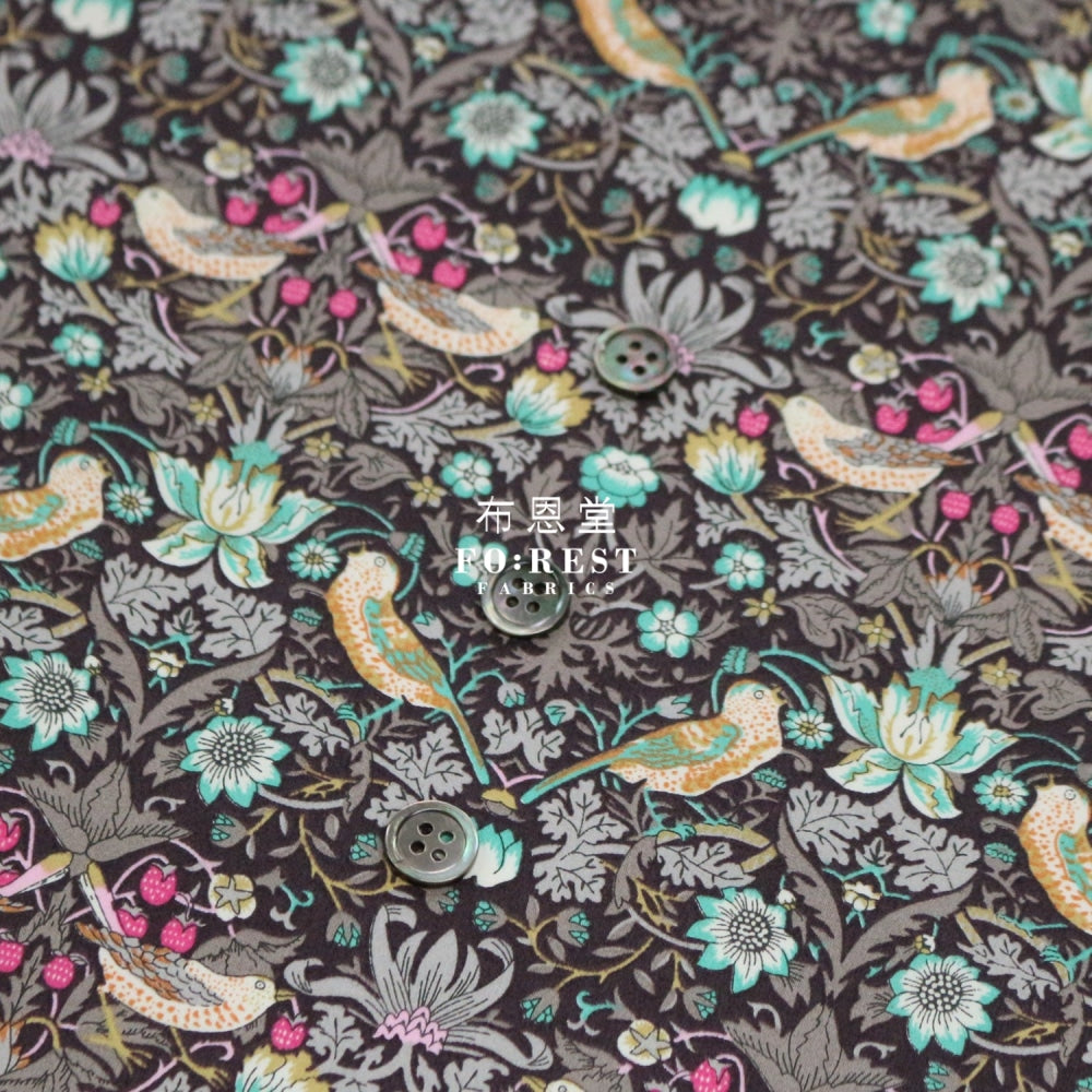 Liberty Of London (Cotton Poplin Fabric) - Strawberry Thief Brown Cotton Piccadilly