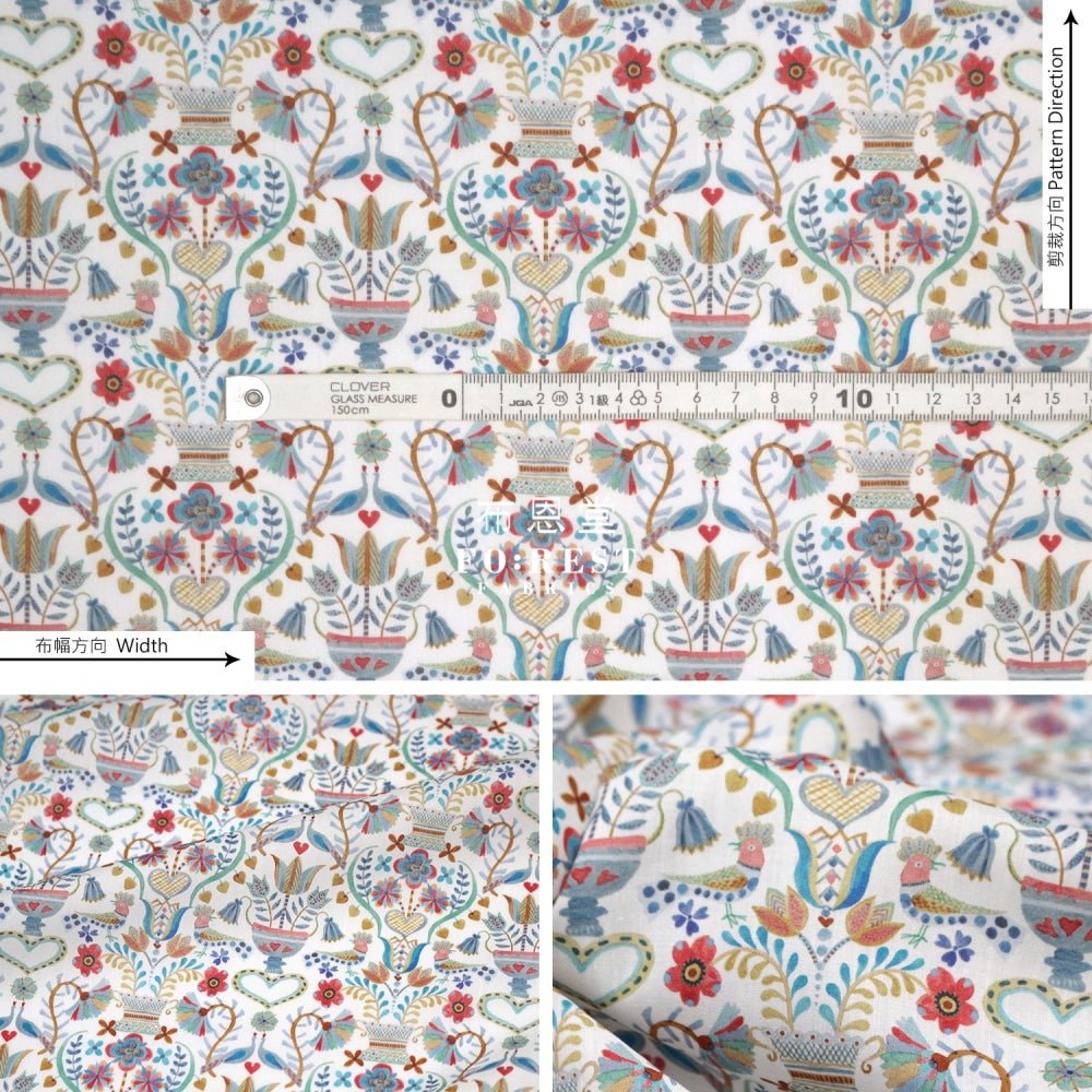 Liberty of London (Cotton Tana Lawn Fabric) - LOVE BIRDS Blue - FO:REST Fabric 布恩堂Liberty fabrictana lawnjapanese fabricykk zipper