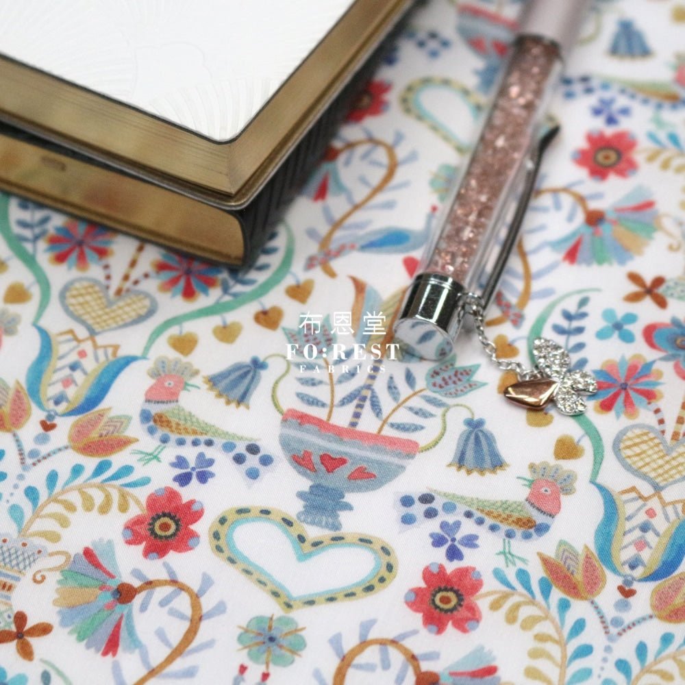 Liberty of London (Cotton Tana Lawn Fabric) - LOVE BIRDS Blue - FO:REST Fabric 布恩堂Liberty fabrictana lawnjapanese fabricykk zipper
