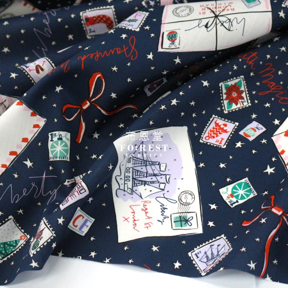 Liberty Of London (Cotton Tana Lawn Fabric) - Stamped With Magic Navy Cotton