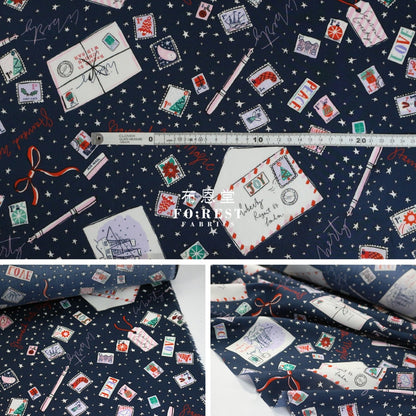 Liberty Of London (Cotton Tana Lawn Fabric) - Stamped With Magic Navy Cotton