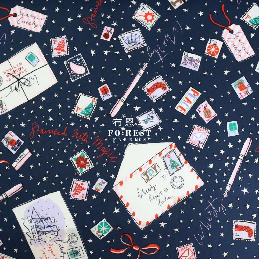 Liberty Of London (Cotton Tana Lawn Fabric) - Stamped With Magic Navy Cotton