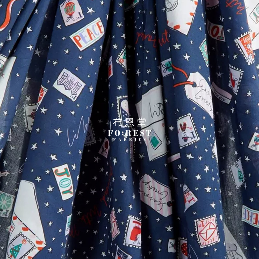 Liberty Of London (Cotton Tana Lawn Fabric) - Stamped With Magic Navy Cotton