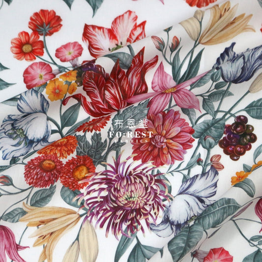 Liberty Of London (Cotton Tana Lawn Fabric) - Stately Bouquet White Cotton