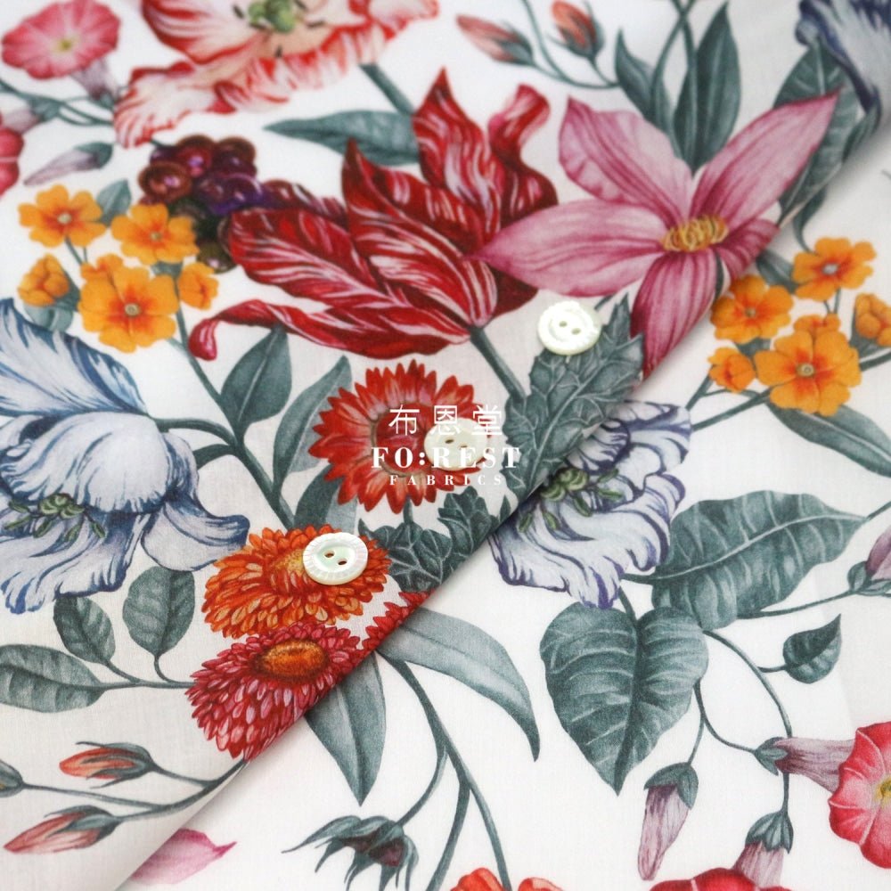 Liberty of London (Cotton Tana Lawn Fabric) - Stately Bouquet White - FO:REST Fabric 布恩堂Liberty fabrictana lawnjapanese fabricykk zipper