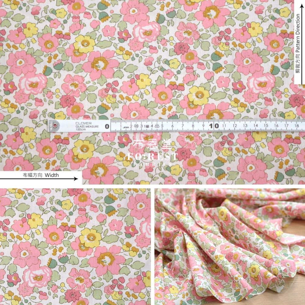 Liberty Of London (Organic Fabric) - Betsy Pink Organic Cotton Tana Lawn