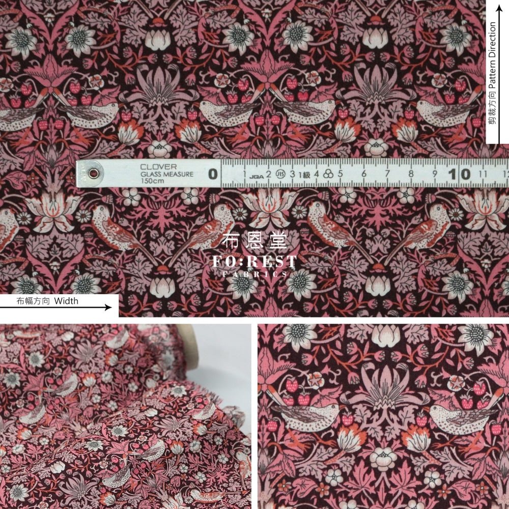 Liberty of London (Organic Fabric) - Strawberry thief Wine - FO:REST Fabric 布恩堂Liberty fabrictana lawnjapanese fabricykk zipper