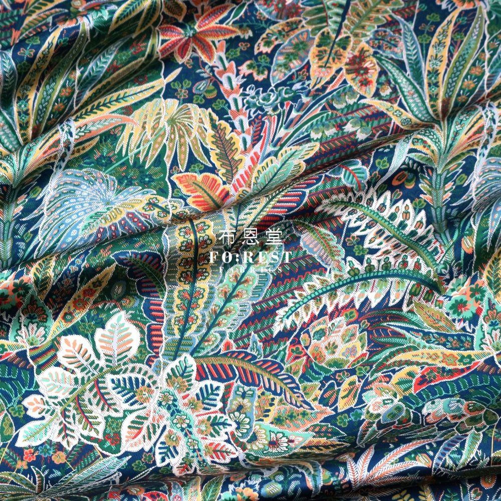Liberty Of London (Silk Satin) - Adelphi Voyage Fabric Green Silk Satin