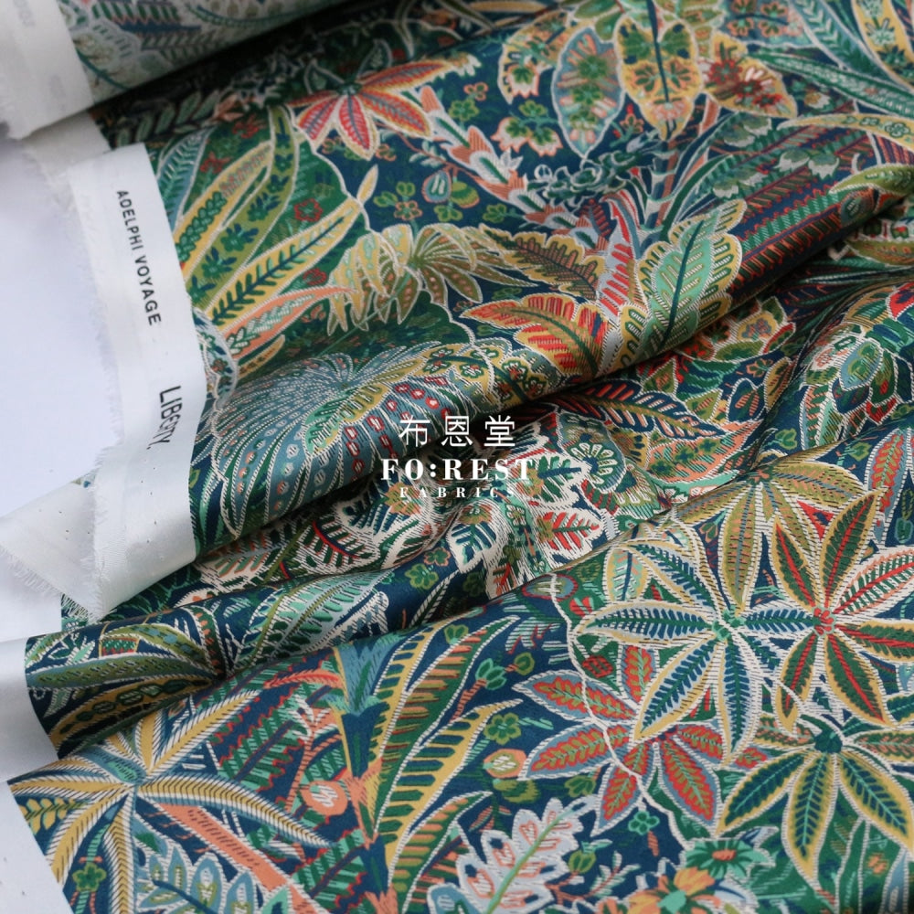 Liberty Of London (Silk Satin) - Adelphi Voyage Fabric Green Silk Satin