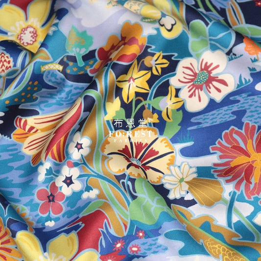 Liberty of London (Silk Satin) - Sunshine Road fabric Blue - FO:REST Fabric 布恩堂Liberty fabrictana lawnjapanese fabricykk zipper