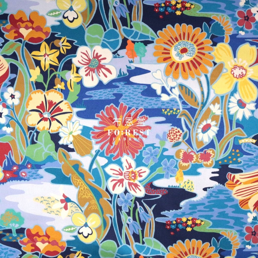 Liberty of London (Silk Satin) - Sunshine Road fabric Blue - FO:REST Fabric 布恩堂Liberty fabrictana lawnjapanese fabricykk zipper