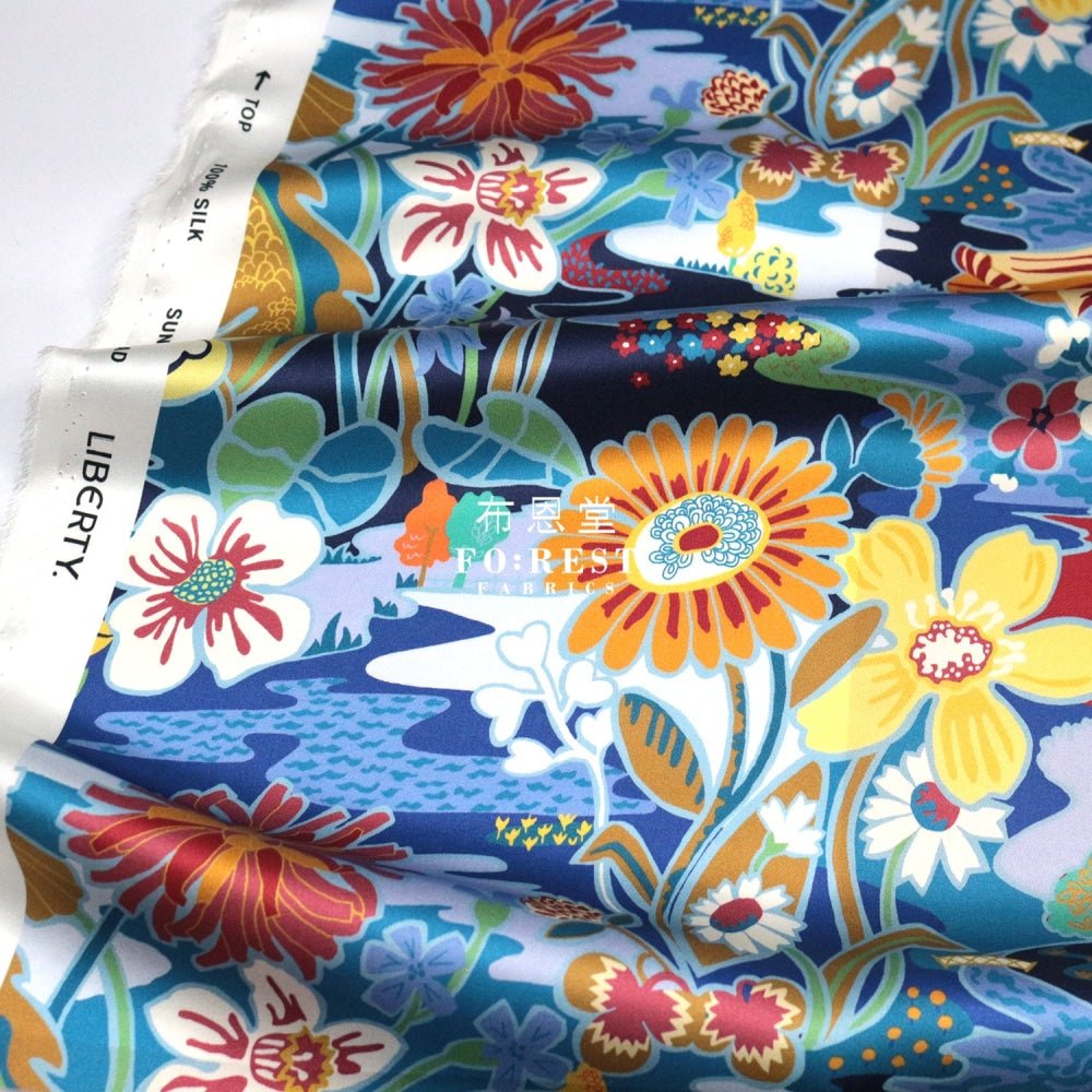 Liberty of London (Silk Satin) - Sunshine Road fabric Blue - FO:REST Fabric 布恩堂Liberty fabrictana lawnjapanese fabricykk zipper