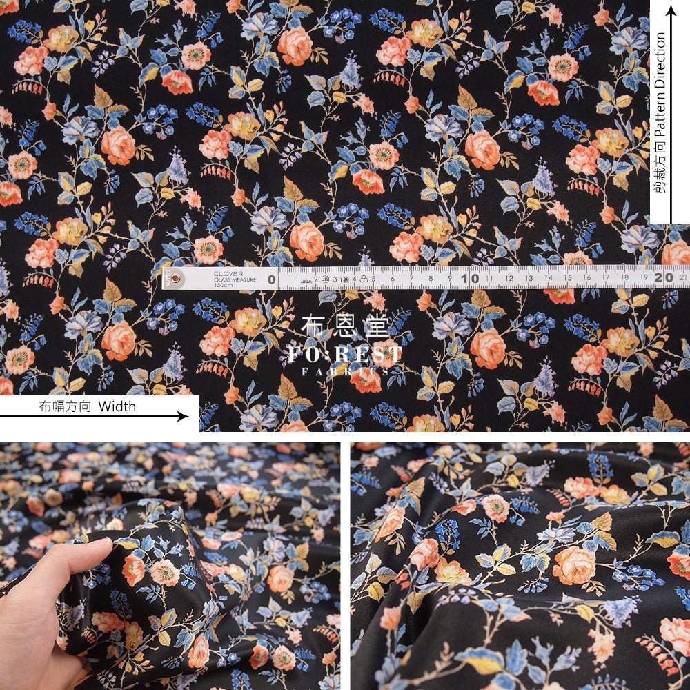 Liberty of London (Silk Satin) - Yorkshire fabric Black - FO:REST Fabric 布恩堂Liberty fabrictana lawnjapanese fabricykk zipper