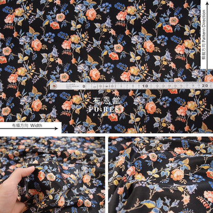 Liberty of London (Silk Satin) - Yorkshire fabric Black - FO:REST Fabric 布恩堂Liberty fabrictana lawnjapanese fabricykk zipper